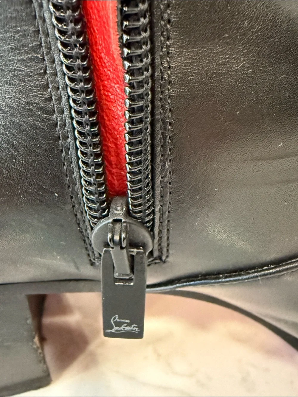 Christian Louboutin Black Leather Ankle Boot with Red Insole Trim